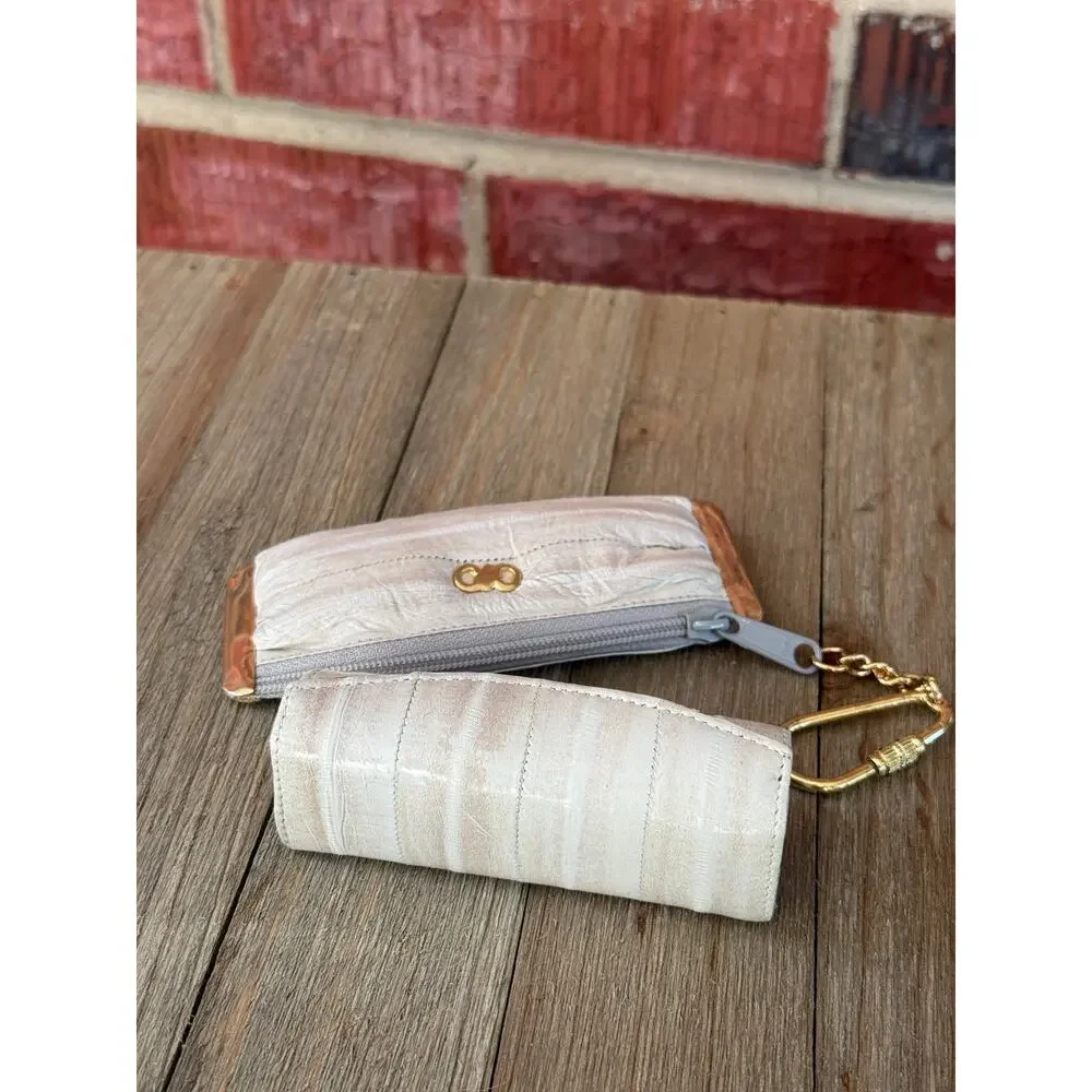 Vintage Genuine Eel Skin Lipstick Case & Coin Pouch Set Made in Korea